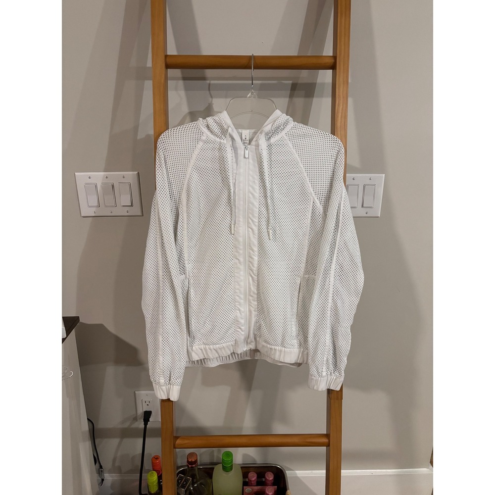Lululemon White Mesh Full Zip Hoodie Jacket Size 6 Breathable Activewear